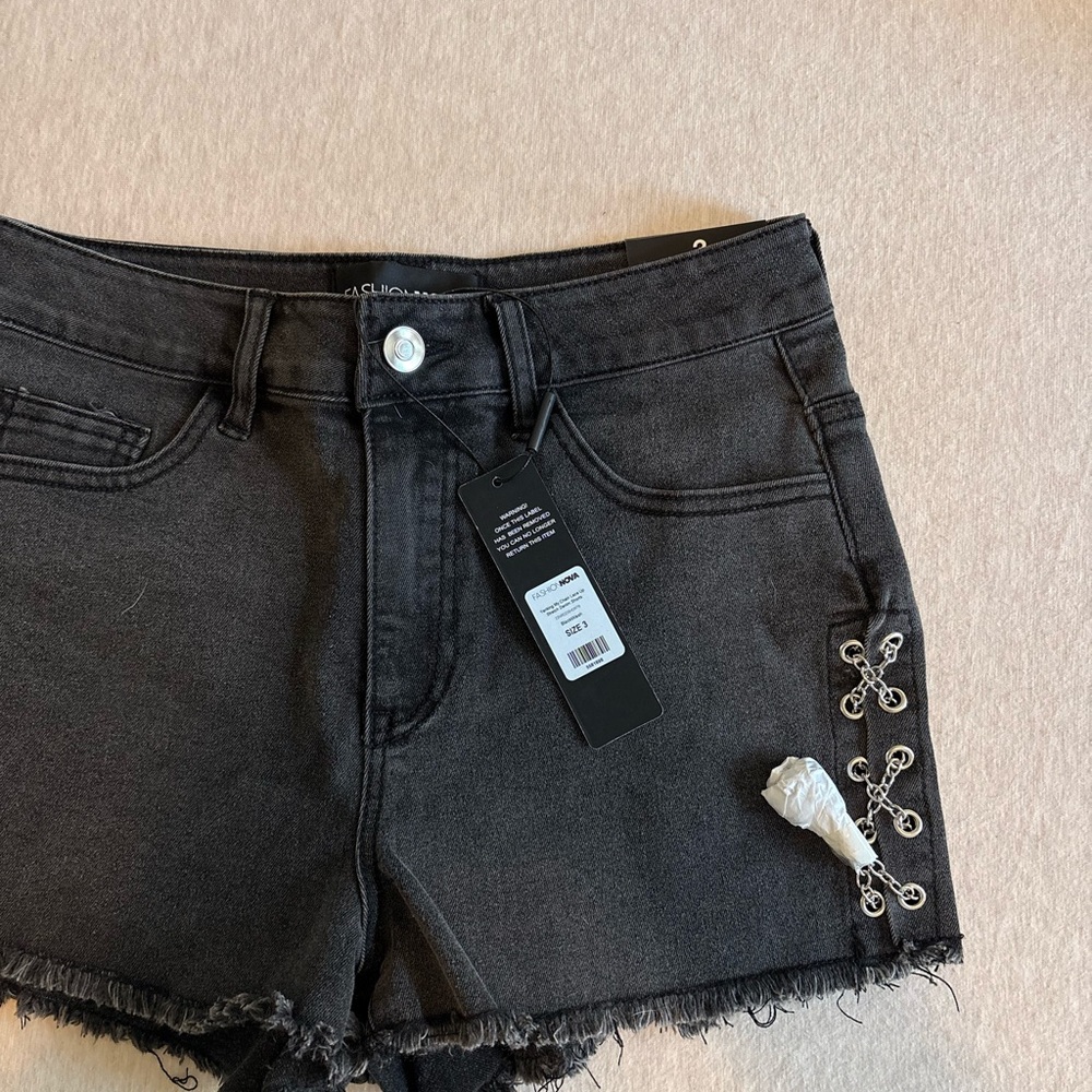 Fashion Nova Black Jean Shorts with Lace-Up Detail